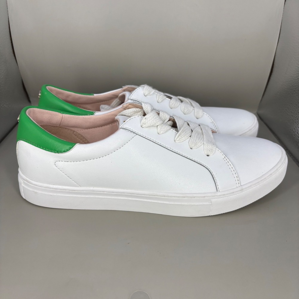 Kate Spade New York Alanna White Leather Green Heel Sneakers K4848 Womens 9.5B